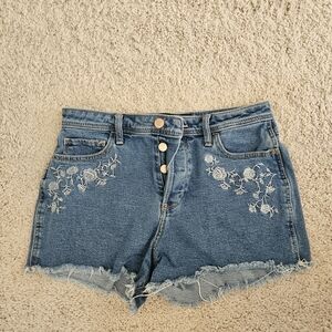 Hollister Blue Jean Shorts with White Floral Embroidery